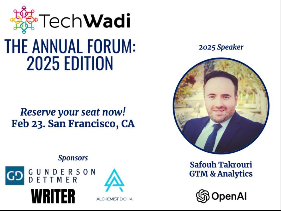 Excited to have Safouh Takrouri from OpenAI join us at this year’s forum - get your tickets today ! lu.ma/tol7lcfg