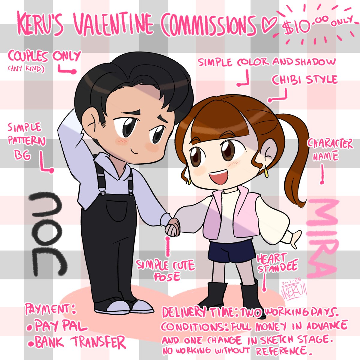 KERUdibuja's tweet image. As we are in February and I&apos;m still looking for a job 🥲💔... I&apos;m opening chibi couple commissions. 6 slots only. Please DM if you are interested.☺️

#commissionsopen #valentinescommissions #pleasehelpme