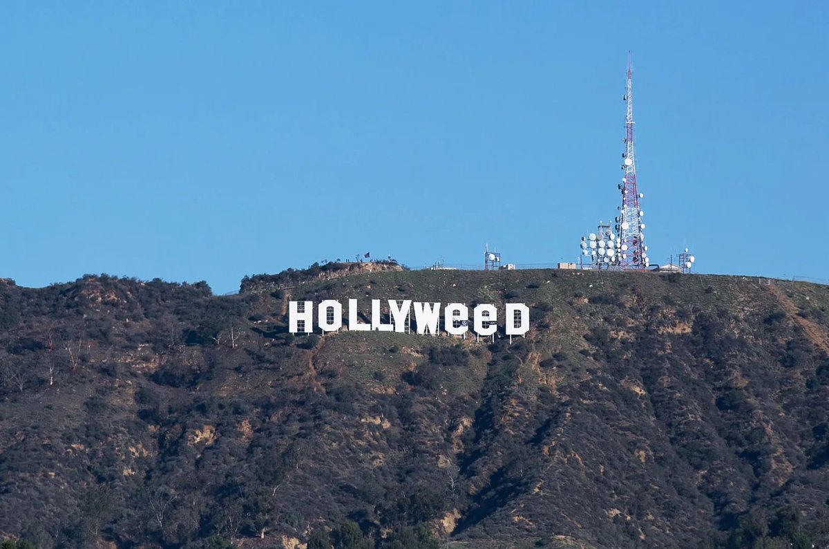 BlindIndex's tweet image. on New Year&apos;s Day in 2017, artist Zach Fernandez altered the Hollywood sign to read &apos;HOLYWEED&apos; by covering parts of the &quot;O&quot;s with tarps

the prank coincided with the first day of California’s legalization of recreational marijuana, following the passage of Proposition 64 in…
