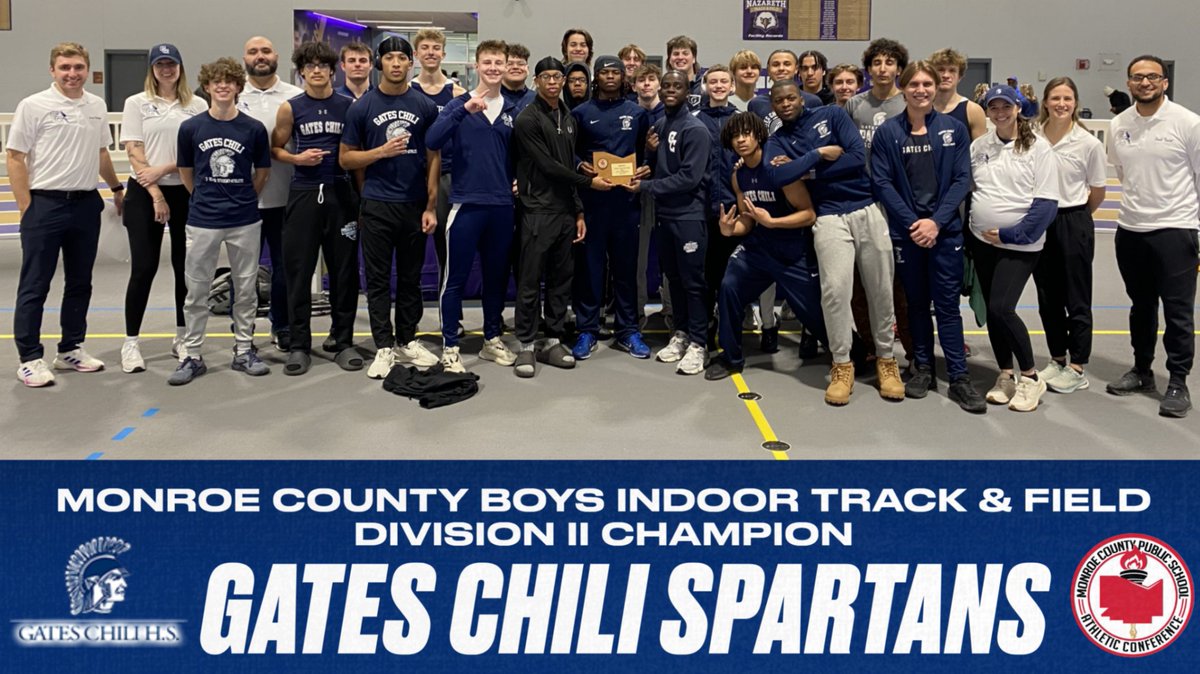 ⭐️IT'S A SPARTANS SWEEP! Congrats to the Gates Chili Spartans! They are the Monroe County Boys Indoor Track &amp; Field Division II champions! They're coached by Patrick Tindal! Thank you to all who made it a great two-day event!

Results: live.yentiming.com

@GCSDSPARTANS