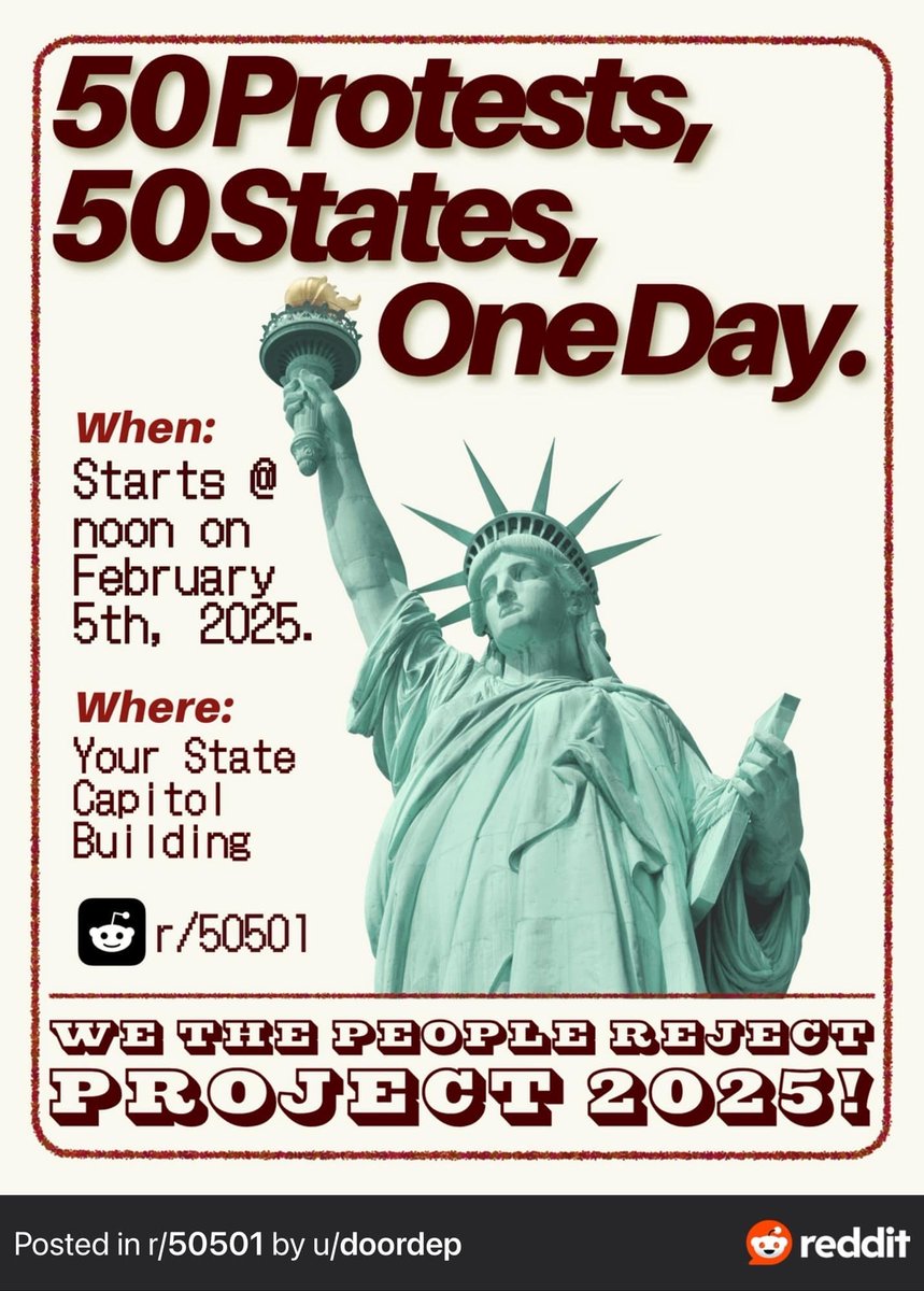 rojawi's tweet photo. We the people reject Project 2025.
Protests in all state capitals, Feb. 5. https://t.co/UcAUoNsDIi