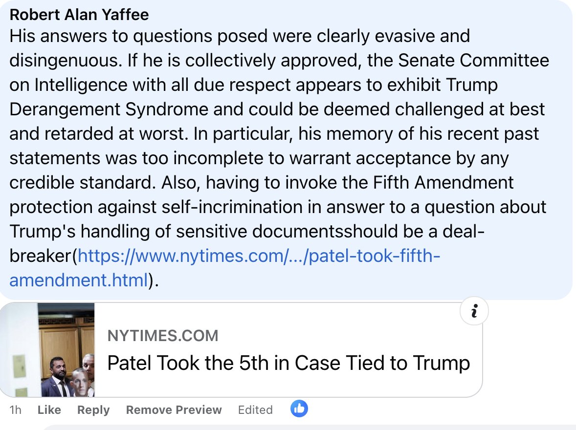 Patel's pathetic tesimony