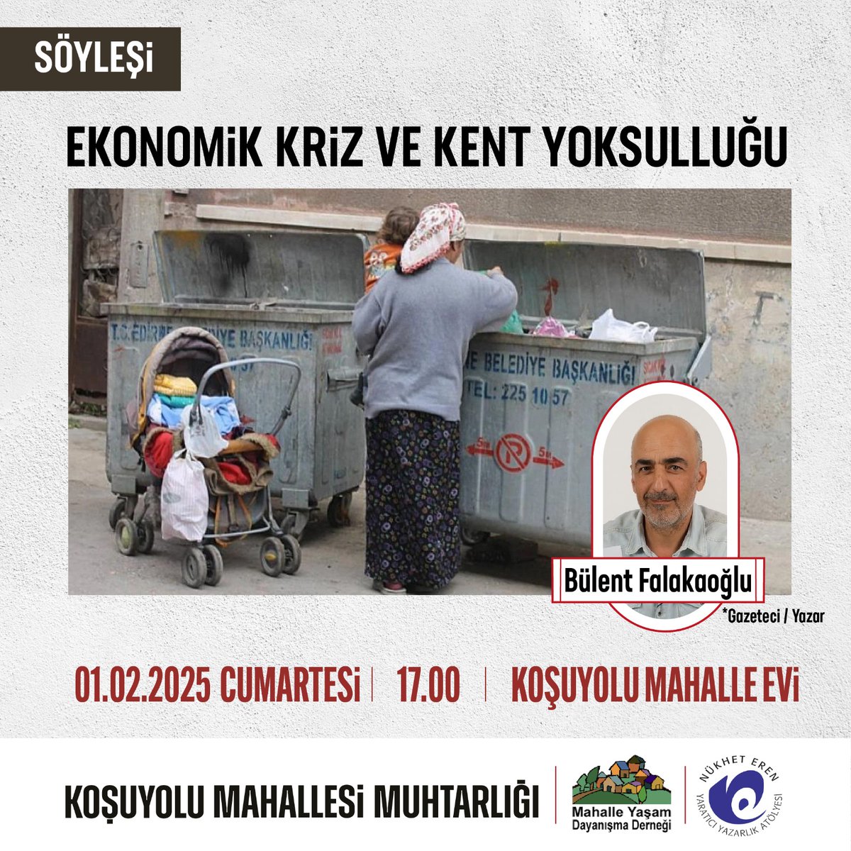 Bu akşam, "Ekonomik Kriz ve Kent Yoksulluğu" başlığı altında Evrensel Gazetesi ekonomi editörü Bülent Falakaoğlu ile söyleştik. 
Katılan, emek veren tüm komşularımıza teşekkür ederiz. 

Koşuyolu Mshallesi Muhtarlığı 
NEYYA Edebiyat
MAYADER (Mahalle Yaşam Dayanişma Derneği