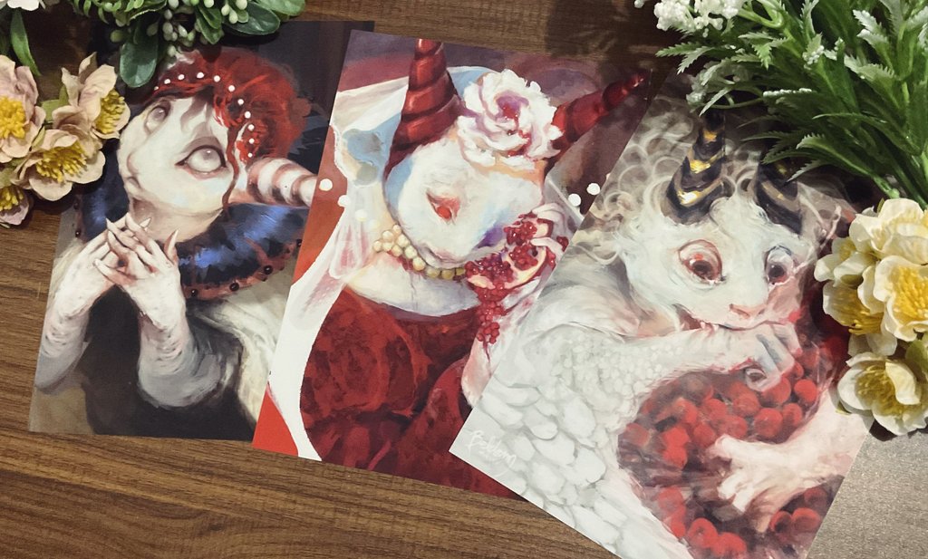 Super excited to showcase these 3 new original prints these coming Komiket Feb 8-9! 

From left to right 
Prayer, Fertility and Self-Sabotage

Available on 5"x7" inches matte prints

#beldamtapes #surreal #horror #witch #cat #oc