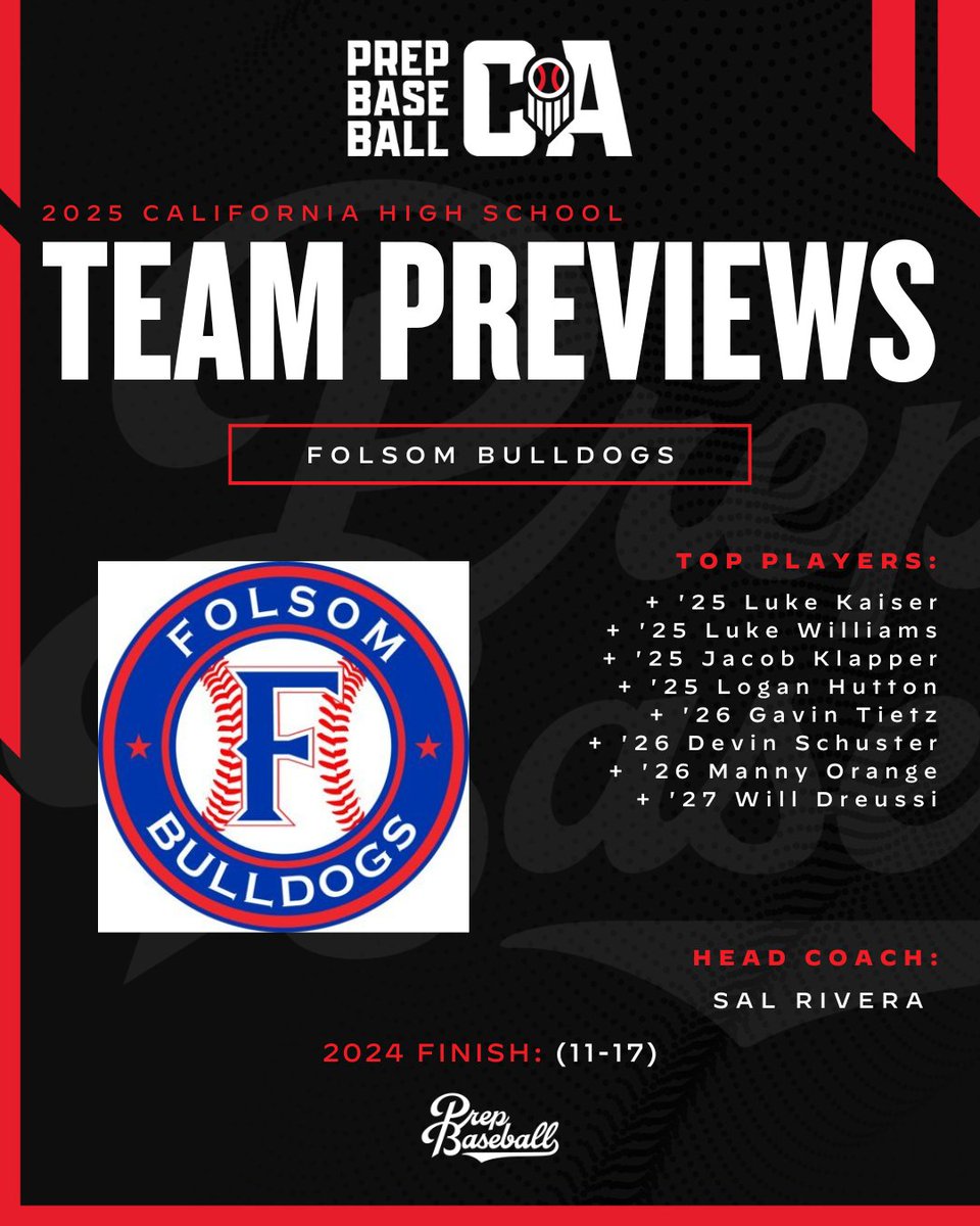 PREP BASEBALL CALIFORNIA (@prepbaseballca) on Twitter photo ⚾ 2025 ℂ𝕀𝔽 ℍ𝕀𝔾ℍ 𝕊ℂℍ𝕆𝕆𝕃 ℙℝ𝔼𝕍𝕀𝔼𝕎𝕊: Folsom Bulldogs ⚾
Looking to rebound from a down 2024 <a href="/FHSbaseballDogs/">Folsom Bulldogs Baseball</a> feature a strong pitching staff and solid defense that will guide their way in 2025.
🔗 to their preview: loom.ly/ZPn4YcU ⚾ 2025 ℂ𝕀𝔽 ℍ𝕀𝔾ℍ 𝕊ℂℍ𝕆𝕆𝕃 ℙℝ𝔼𝕍𝕀𝔼𝕎𝕊: Folsom Bulldogs ⚾
Looking to rebound from a down 2024 <a href="/FHSbaseballDogs/">Folsom Bulldogs Baseball</a> feature a strong pitching staff and solid defense that will guide their way in 2025.
🔗 to their preview: loom.ly/ZPn4YcU