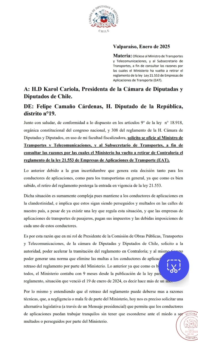 Esperamos que <a href="/Camara_cl/">Diputadas y Diputados de Chile</a> apoyen de 1 vez a los #conductoresapp para que <a href="/MTTChile/">Ministerio de Transportes y Telecomunicaciones</a> no siga con su negocio a cuenta de nosotros y por fin podamos trabajar tranquilos,  gracias nuevamente <a href="/CamanoDiputado/">Diputado Felipe Camaño</a> por su gran ayuda con nosotros
