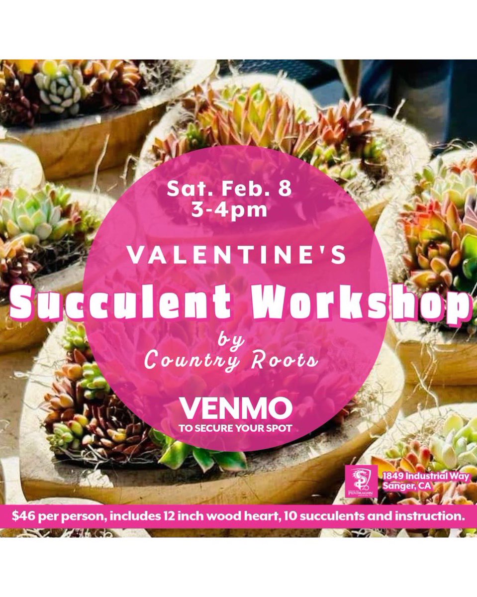 Join Country Roots at House of Pendragon Brewing Co. in Sanger on Saturday, Feb. 8, for a Succulent Heart Workshop! Create your own arrangement while enjoying great drinks—perfect for a plant-loving Galentines outing! 🌿❤️

Reserve your spot for $46 via Venmo <a href="/brynn/">Brynn</a>-provost
