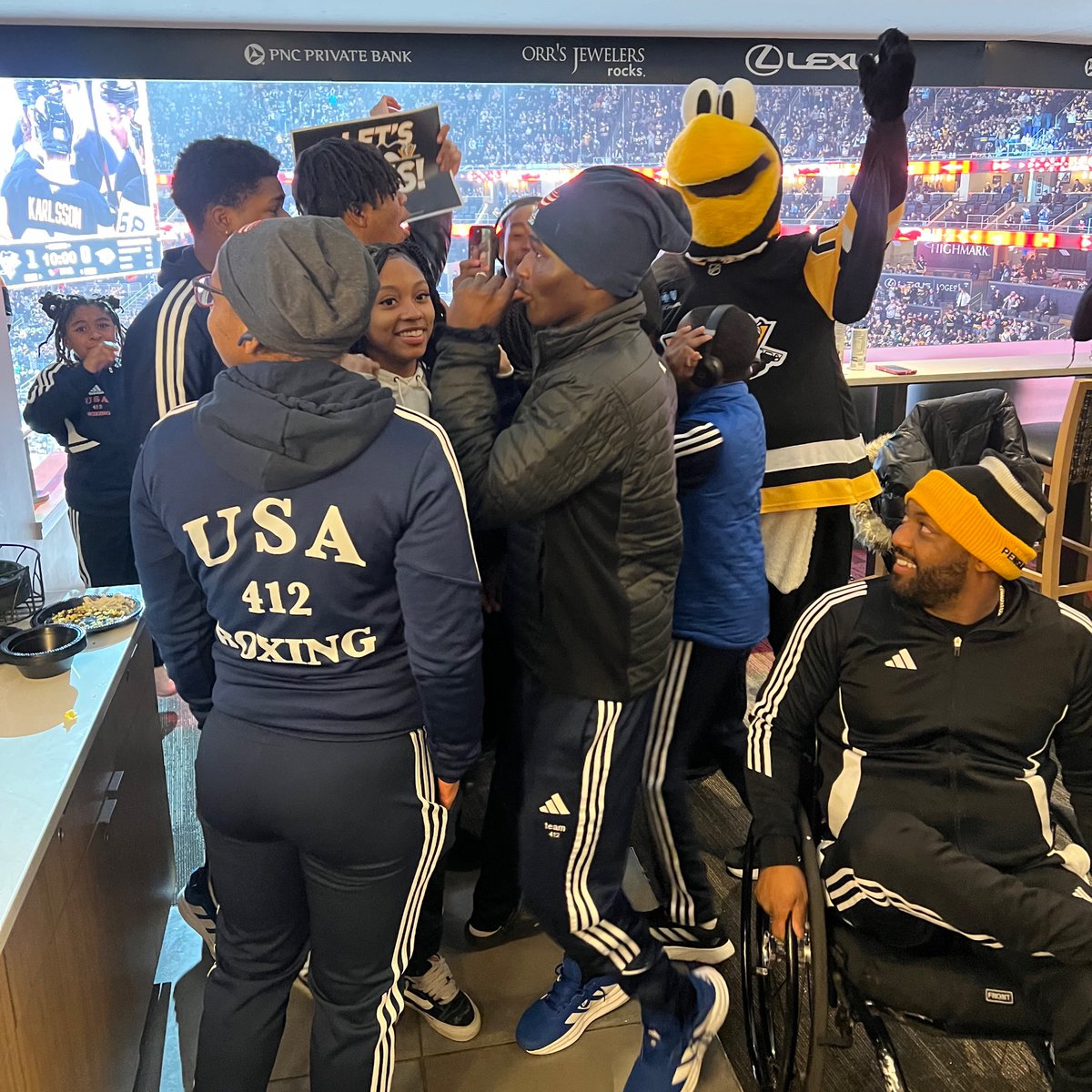 pensfoundation's tweet photo. That feeling when the @penguins score!
Always a joy cheering on our favorite team with our favorite mascot in the Crosby Charity Suite!
#SportsMatter | @DICKS https://t.co/rockg1iE0W