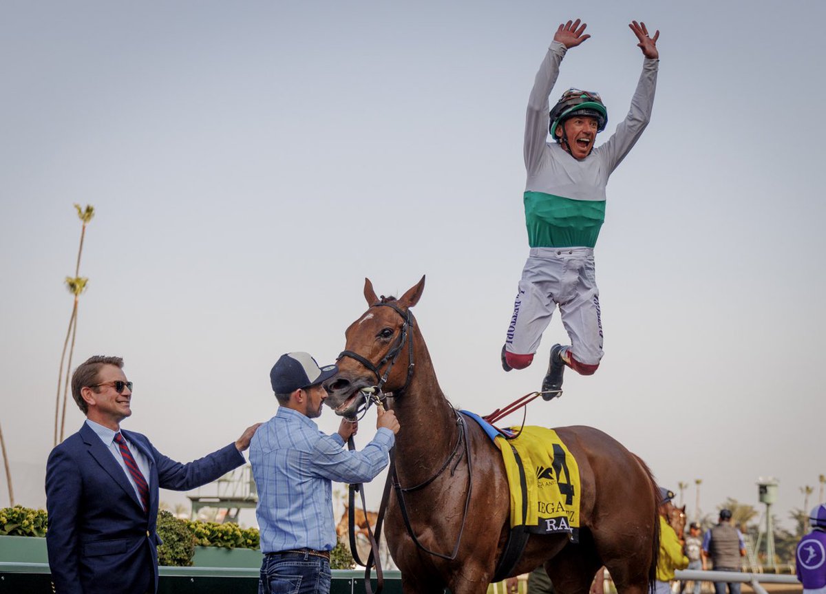 A_Evers's tweet photo. Sha Tin to Meydan to Sha Tin to Santa Anita. Capped off an insane 15 days with a flying dismount from @FrankieDettori @santaanitapark https://t.co/ppJtPFIJ8g