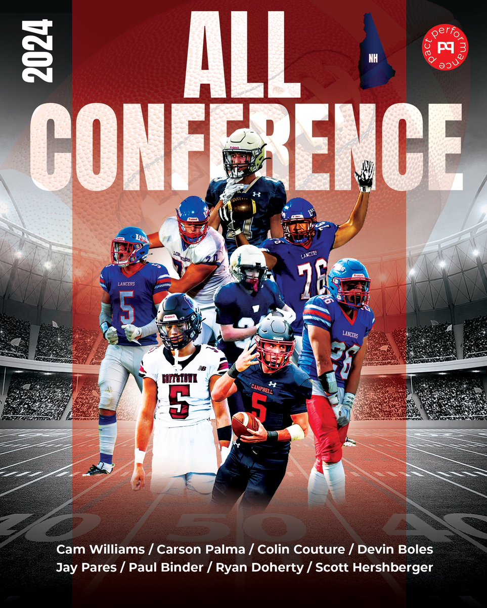 Congrats to these 8 Pact Performance All-Conference selections from the state of New Hampshire for the fall of 2024. 

Paul Binder Londonderry NH (Dartmouth commit)
Colin Couture Londonderry NH (UNH commit)
Devin Boles Londonderry (Holds multiple offers)
Carson Palma Londonderry