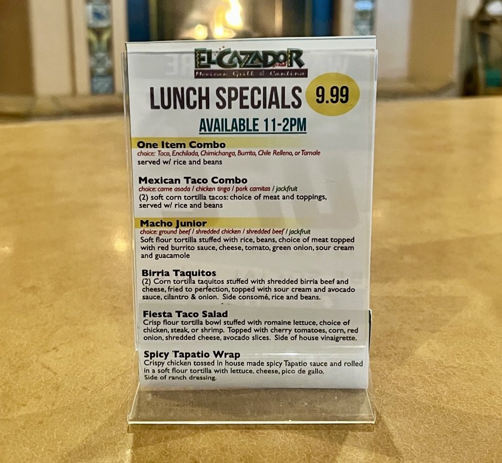 9.99 Lunch Specials 11am-2pm daily!