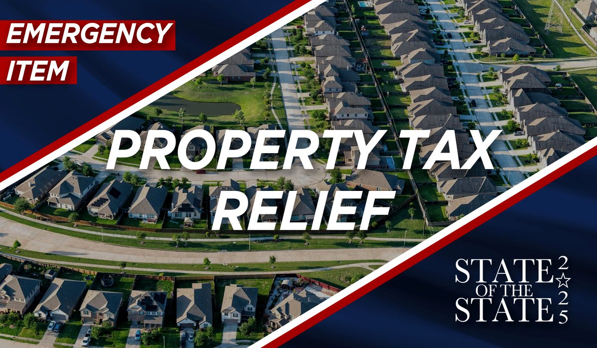 Many Texans are facing an affordability crisis.

Last session, we slashed your property taxes.

But for many Texans, those cuts were wiped out by local taxing authorities.

That MUST END. That's why I'm making property tax relief an Emergency Item this session.

#TXSOTS25