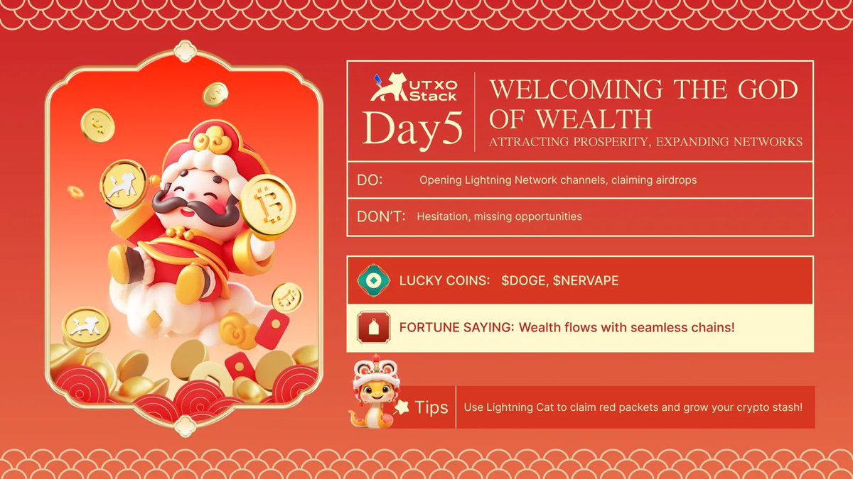 UTXO Stack FlashPurr ⚡️🐱 (@utxostack) on Twitter photo 🧧 Day 5: Welcome the God of Wealth, gather prosperity! ⚡️
💫 Today's Moves:
Join UTXO Stack Bitcoin $Sats Giveaway 💰💰💰
☑️ Follow <a href="/utxostack/">UTXO Stack FlashPurr ⚡️🐱</a> and <a href="/joy_protocol/">JoyID Passkey|BTC⚡️</a>
☑️ Tag 2 friends
☑️ RT
Random drawing for:
• 10 winners: 888 sats each
• 5 winners: 8,888 sats each
• 1 🧧 Day 5: Welcome the God of Wealth, gather prosperity! ⚡️
💫 Today's Moves:
Join UTXO Stack Bitcoin $Sats Giveaway 💰💰💰
☑️ Follow <a href="/utxostack/">UTXO Stack FlashPurr ⚡️🐱</a> and <a href="/joy_protocol/">JoyID Passkey|BTC⚡️</a>
☑️ Tag 2 friends
☑️ RT
Random drawing for:
• 10 winners: 888 sats each
• 5 winners: 8,888 sats each
• 1