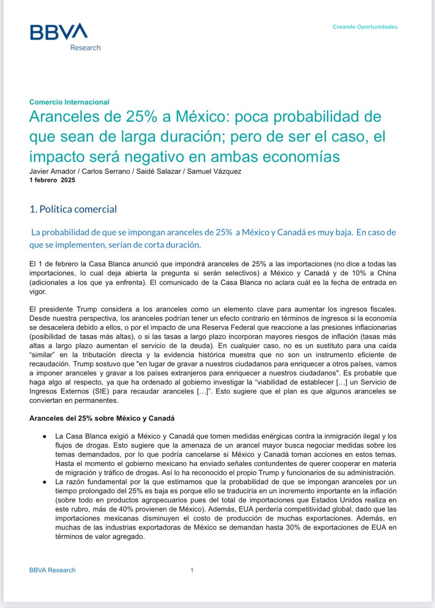 joseyuste's tweet photo. ⁦@BBVA_Mex⁩ ve con poca probabilidad que los aranceles del 25% duren mucho tiempo, porque también afectarían  la economía de EU https://t.co/B1DqOXrxJD