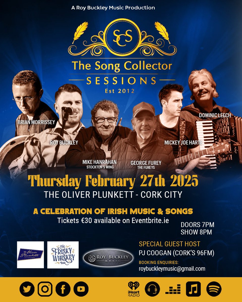 BACK BY POPULAR DEMAND !!
The Song Collector Sessions return to Cork on Thurs Feb 27th featuring some of the greats of Irish music as special guests !
Ticket link in my Linktree below:

linktr.ee/roybuckleymusi…

#Cork #LiveMusic #Irish #Ireland #Concert #Live #Music #fyp #fypシ