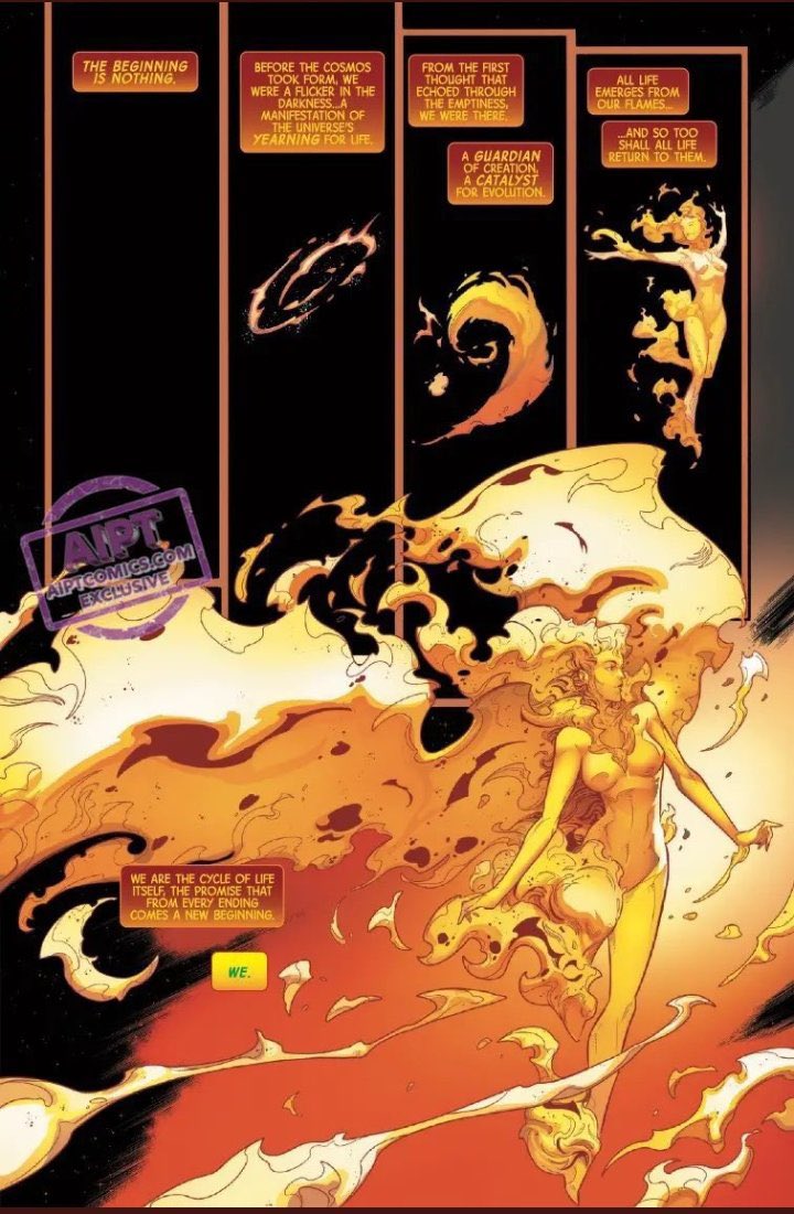 chndesn1's tweet image. You really need to take a look at the dialogue carefully.

Phoenix: creates all life 
Chaos: contained by all life as the first building block

It’s clearly that Chaos is a primordial material/tool of Phoenix to create. They’re not equal in status☠️Leave Jean alone plz.