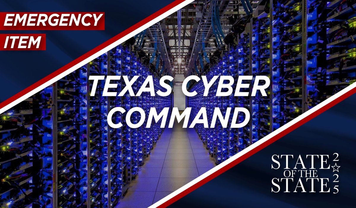 Announcing an Emergency Item to create the Texas Cyber Command.

It will be in partnership with <a href="/UTSA/">UTSA</a>.

We MUST protect Texas from hackers and hostile foreign actors like China, Iran, and Russia.

#TXSOTS25