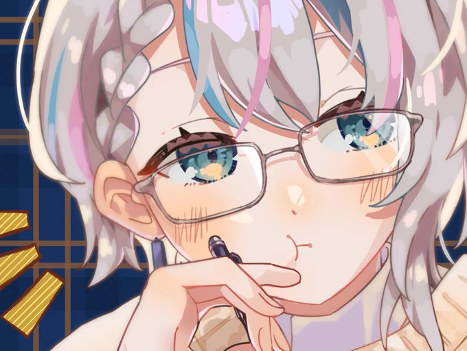【 works 】Vtuber舞藍もこさんの冬お写真の缶バッジイラスト担当させて頂きました!今回は白ニットめがね!#もこ展示室 