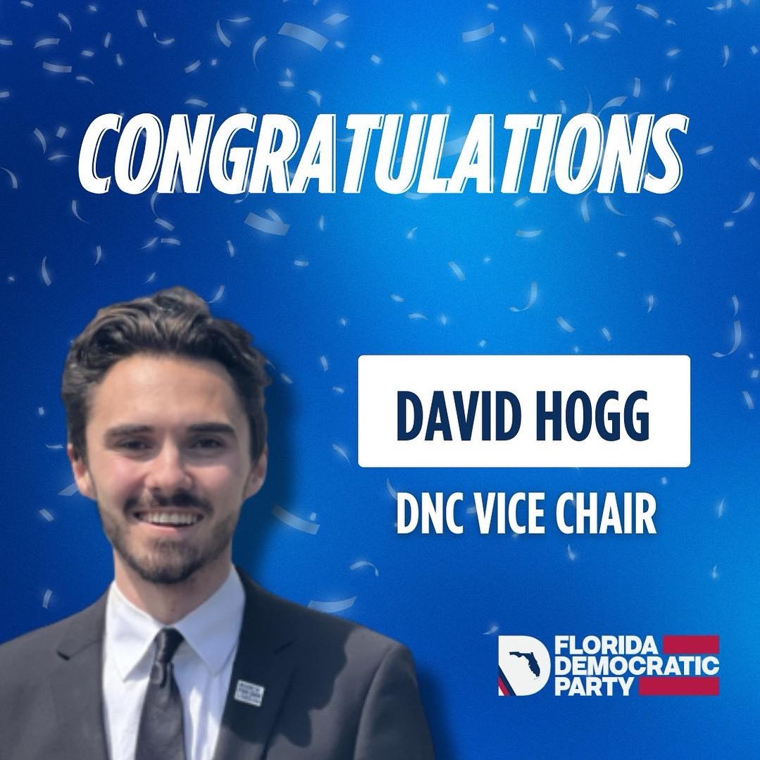 🎉Congratulations to our new DNC Vice Chair, David Hogg—a fellow Floridian and the first member of Gen Z to hold this role. His passion and perspective will help energize young voters and shape the future of the Democratic Party.