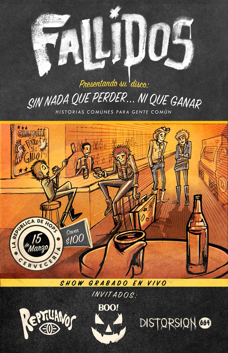 FallidoPunk's tweet image. Nos vemos este 15 de marzo en la @republicadehops en el show presentación de nuestro nuevo disco con los @BooHorror @losreptilianos y @distorsion664 tickets ya en línea 🤟🤠