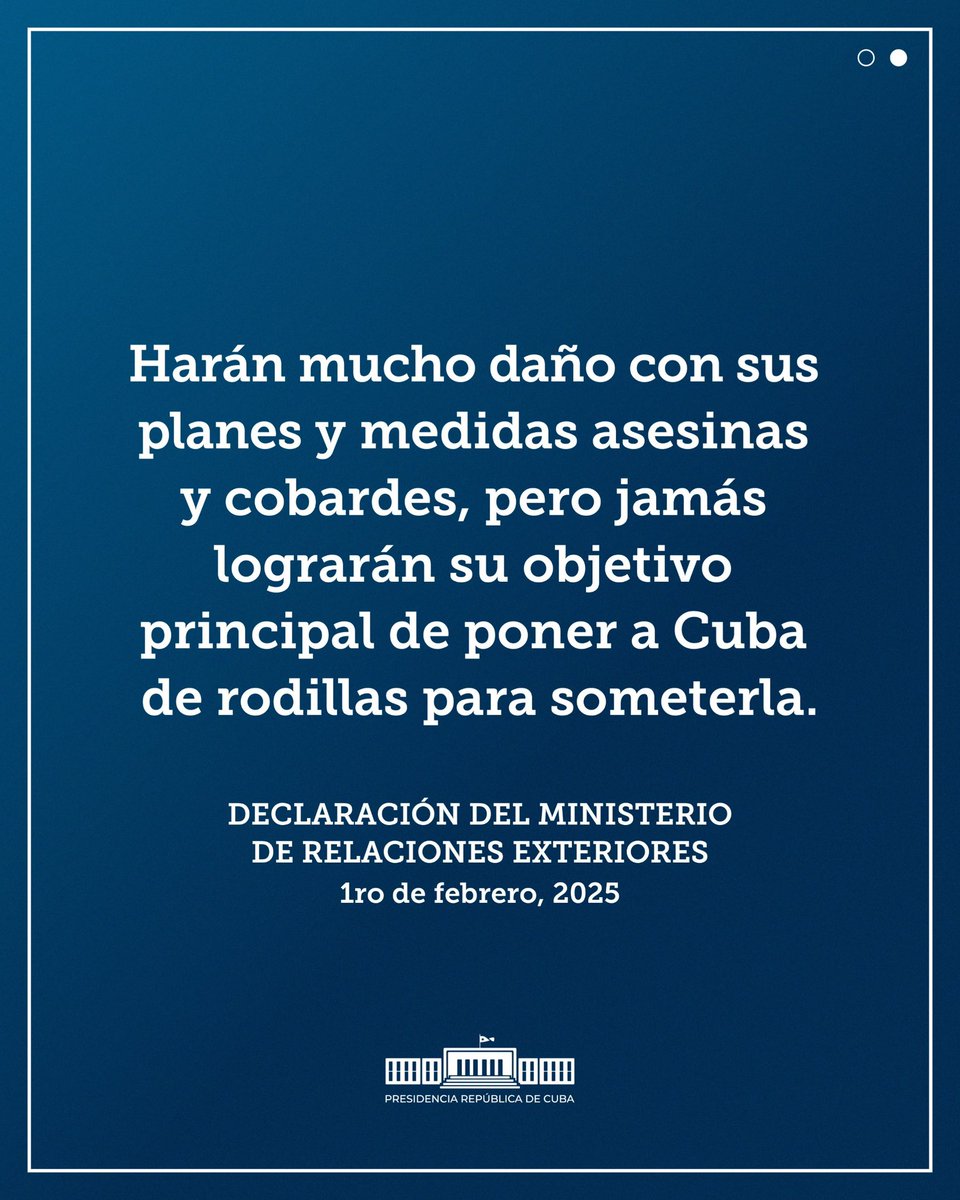 🇨🇺| “Harán mucho daño con sus planes y medidas asesinas y cobardes, pero jamás lograrán su objetivo principal de poner a Cuba de rodillas para someterla”. 

#CubaVencerá