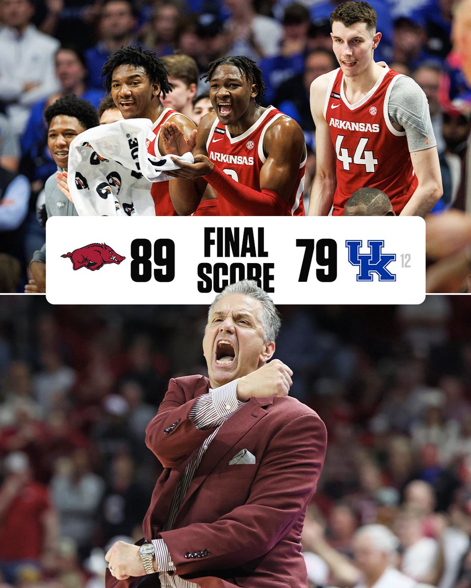 SEC Network (@secnetwork) on Twitter photo ARKANSAS UPSETS NO. 12 KENTUCKY!
Coach Cal gets the win in his first return to Rupp Arena 🐗 <a href="/RazorbackMBB/">Arkansas Razorbacks Men’s Basketball 🐗</a> ARKANSAS UPSETS NO. 12 KENTUCKY!
Coach Cal gets the win in his first return to Rupp Arena 🐗 <a href="/RazorbackMBB/">Arkansas Razorbacks Men’s Basketball 🐗</a>