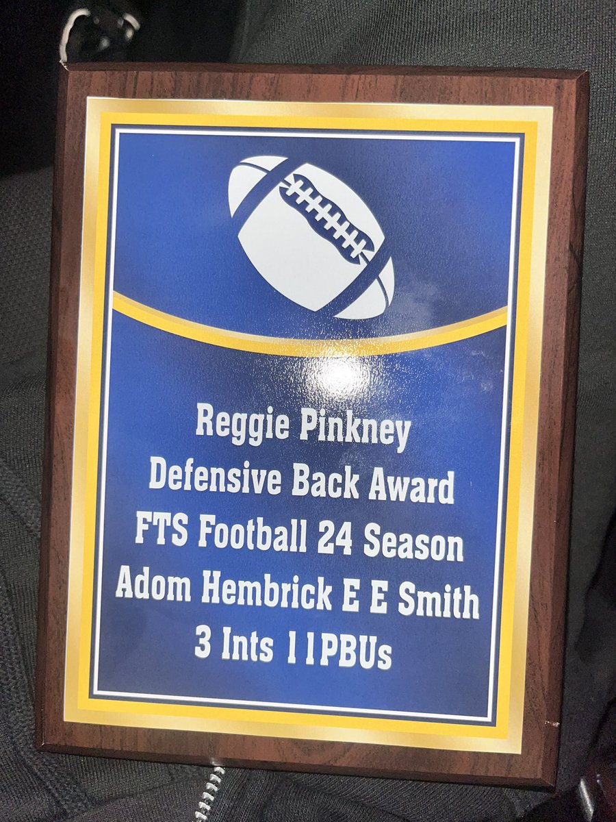 Adom Hembrick (@adomhembrick) on Twitter photo Blessed to be awarded the Reggie pinkney fts most outstanding defensive back award #AGTG <a href="/CoachWilliamsT/">Tevell williams</a> Blessed to be awarded the Reggie pinkney fts most outstanding defensive back award #AGTG <a href="/CoachWilliamsT/">Tevell williams</a>