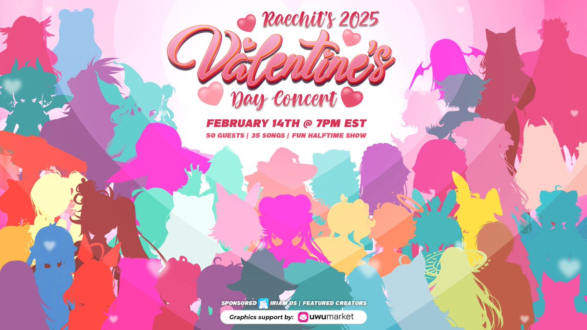 raechit π β (@rae_chit) on Twitter photo γ ANNOUNCEMENT γ
πVALENTINE'S DAY CONCERTπ
Iβve rallied 50 VTubers to sing songs about romance, breakups, and relationships on Valentines Day! See anybody that you recognize? π§
π
February 14th
β° 7pm EST/4pm PST
π₯ Streamed on YT and Twitch
πββοΈ Sponsored by <a href="/IRIAM_US/">IRIAM USο½Virtual Streaming App</a>
πΌοΈ γ ANNOUNCEMENT γ
πVALENTINE'S DAY CONCERTπ
Iβve rallied 50 VTubers to sing songs about romance, breakups, and relationships on Valentines Day! See anybody that you recognize? π§
π
February 14th
β° 7pm EST/4pm PST
π₯ Streamed on YT and Twitch
πββοΈ Sponsored by <a href="/IRIAM_US/">IRIAM USο½Virtual Streaming App</a>
πΌοΈ