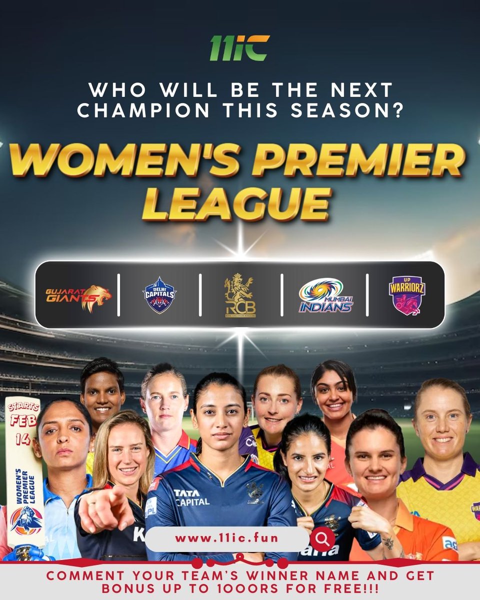 11ic2's tweet photo. 📷 Women's Premier League Quiz Time! Which team is set to make history as the 2025 champion?
📷 Drop your predictions below and WIN big!
📷 Earn with 11ic Sports!
Get ID now 📷 Link in bio!
#playtolearn #WPL #cricketfans #cricketfever #WPLcricket #IPL #winbig #predictandwin #11ic https://t.co/VbqZfhNo2s