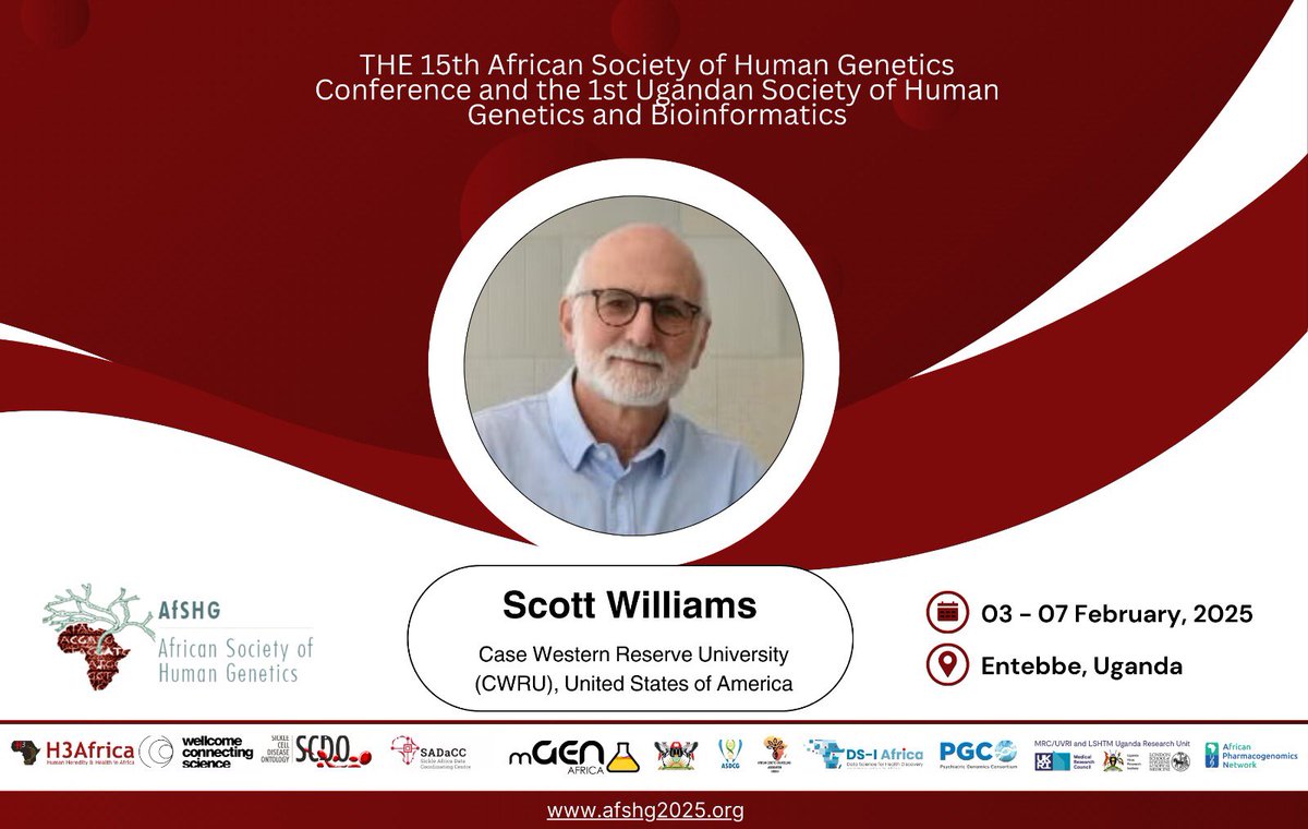 AfSHGenetics (@afshg_genetics) on Twitter photo ⏳1 Day till 15th <a href="/AfSHG_Genetics/">African Society of Human Genetics</a> & 1st Ugandan Society of Human Genetics & Bioinformatics Conference taking place in Entebbe, Uganda 🇺🇬
📆Dates: 3- 7 February 2025
ℹ️More: afshg2025.org
🗣️Meet the Speaker: Prof <a href="/scottmwilliams9/">Scott Williams</a>
#Africa #Genetics #AfSHG2025 ⏳1 Day till 15th <a href="/AfSHG_Genetics/">African Society of Human Genetics</a> & 1st Ugandan Society of Human Genetics & Bioinformatics Conference taking place in Entebbe, Uganda 🇺🇬
📆Dates: 3- 7 February 2025
ℹ️More: afshg2025.org
🗣️Meet the Speaker: Prof <a href="/scottmwilliams9/">Scott Williams</a>
#Africa #Genetics #AfSHG2025