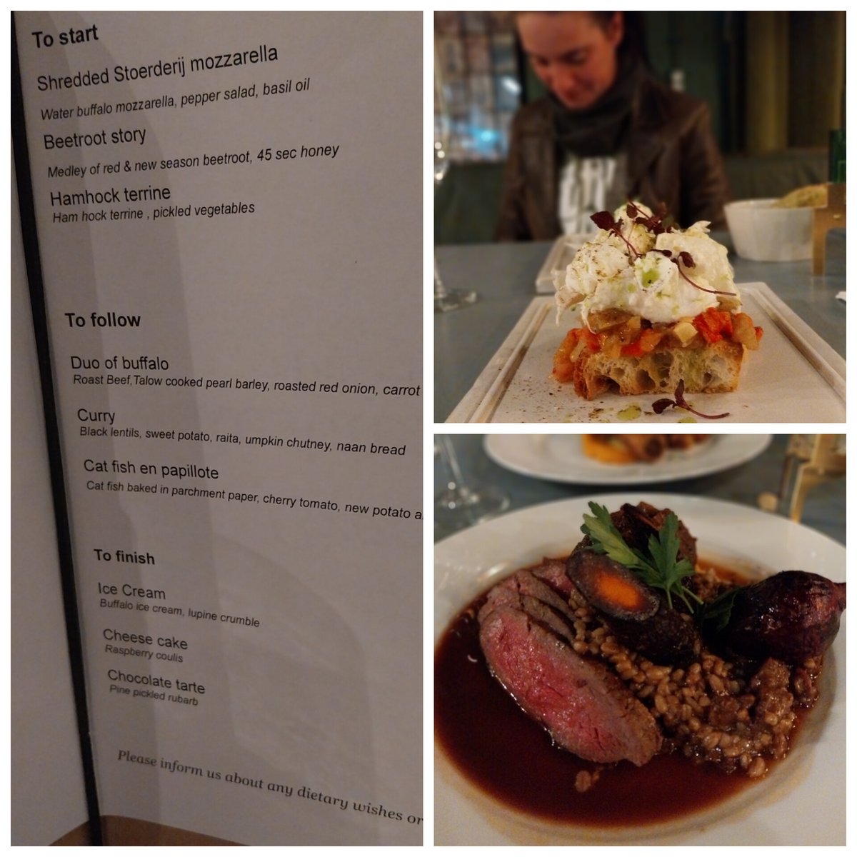 Eén keer per jaar is Lieke jarig, net als u trouwens. En dat was gisteren. Een mooie gelegenheid om de onverharde weg te verlaten en bij het restaurant van Piet Hein Eek te gaan dineren. In elke gang één of meerdere stoere buffels. Een feest voor het oog en de smaak is subliem!