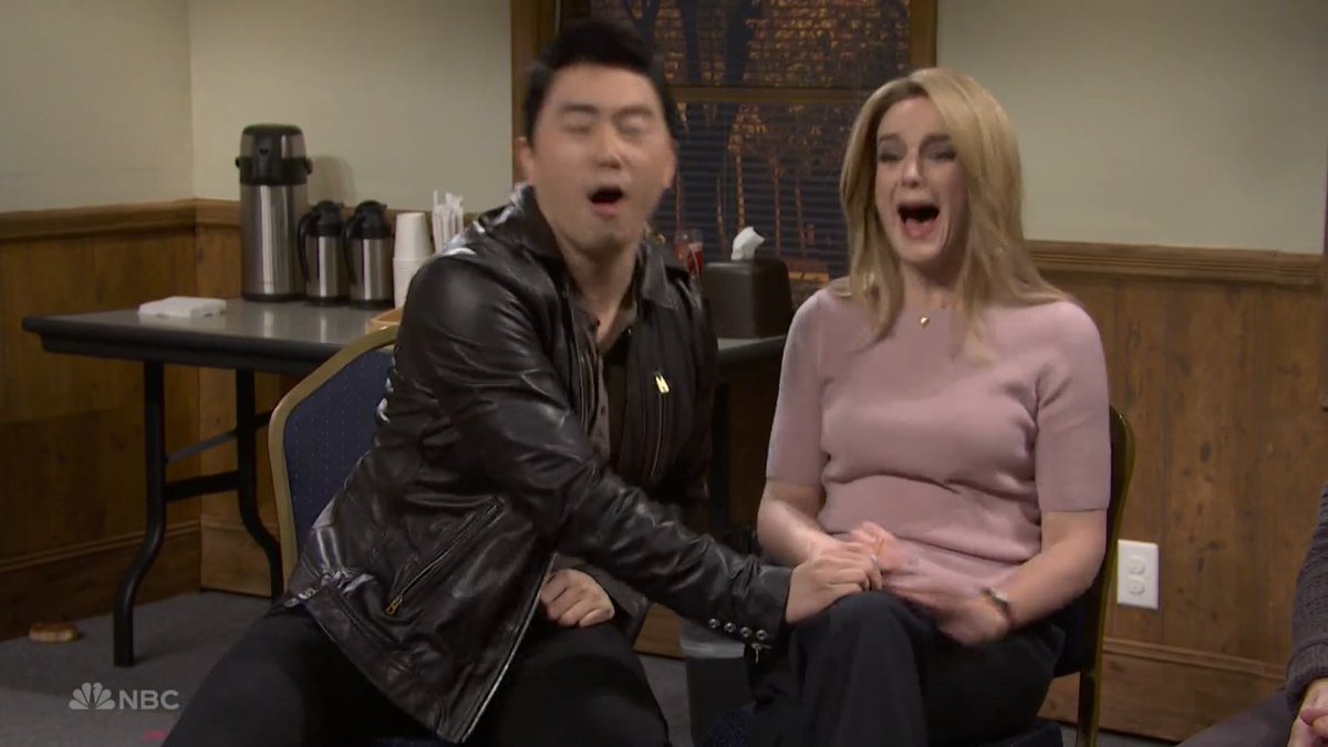 I had to watch Bowen Yang put down his cigarette on Ashley Padilla's leg  again. 🤣 #SNL #SNL50
