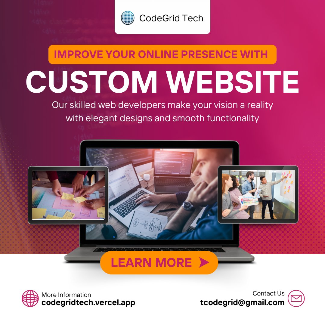 CodeGridT's tweet image. 💻 Website Development Services 🌐
Looking to build or upgrade your website? We've got you covered!
📧 Email us: tcodegrid@gmail.com
📞 Call/WhatsApp: +91 7359787915
📩 DM us now for inquiries!
#WebsiteDevelopment #WebDesign #DigitalSolutions