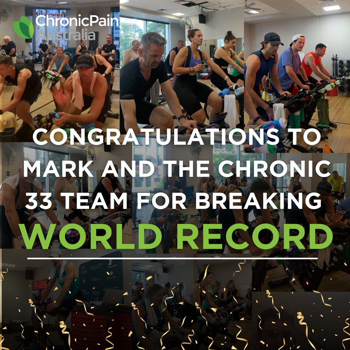 Chronic Pain Australia (@chronicpainaust) on Twitter photo ๐๐๐ ๐๐๐๐๐๐ ๐๐๐ ๐๐๐๐ ๐๐๐๐๐๐! ๐
After an epic 33-hour ride, our team of 20 endurance athletes has officially set a new Guinness World Record for the Longest Static Cycle Class. Huge thanks to Mark Brinker and the Chronic 33 team for their visionary ๐๐๐ ๐๐๐๐๐๐ ๐๐๐ ๐๐๐๐ ๐๐๐๐๐๐! ๐
After an epic 33-hour ride, our team of 20 endurance athletes has officially set a new Guinness World Record for the Longest Static Cycle Class. Huge thanks to Mark Brinker and the Chronic 33 team for their visionary