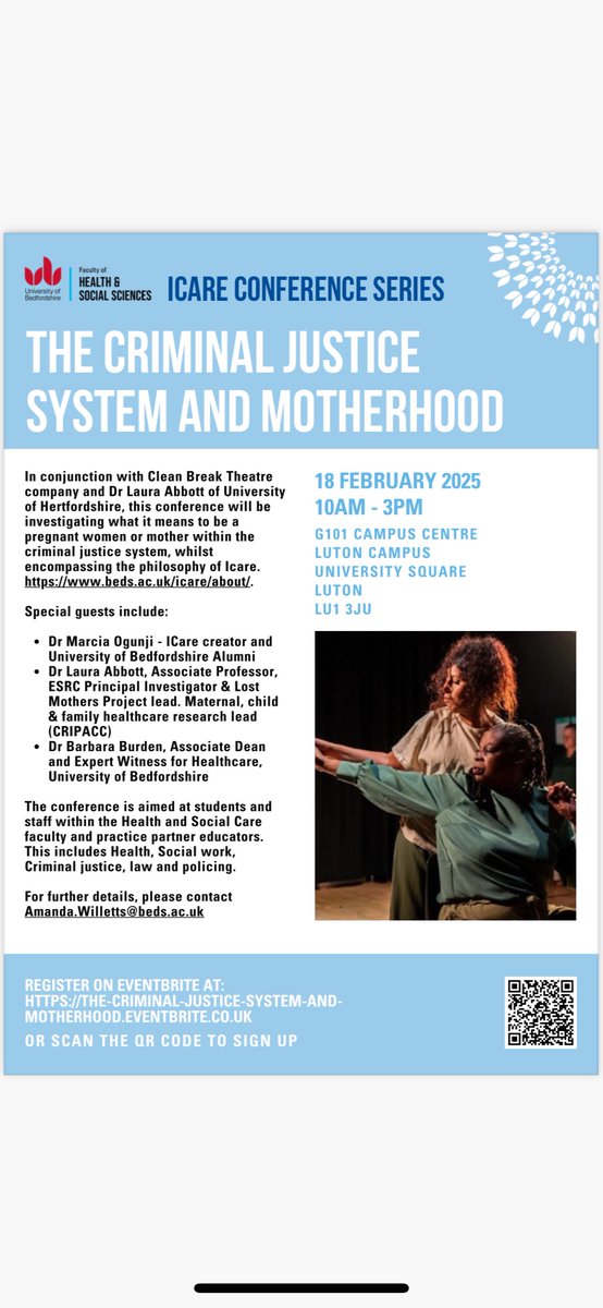 UoB_SASS's tweet image. You are invited to this conference at the University of Bedfordshire: The Criminal Justice System and Motherhood, 18th Feb, 10am to 3pm at our Luton Campus