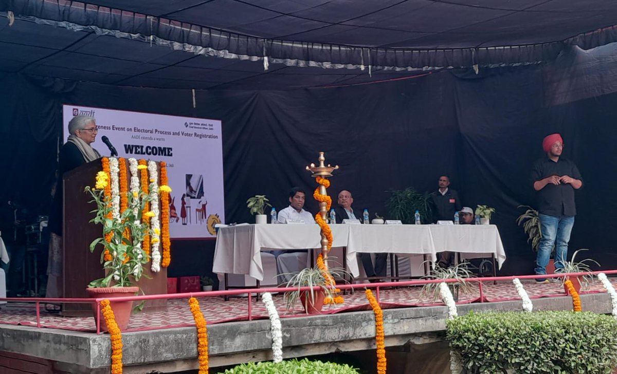 India_AADI's tweet photo. AADI in collaboration with the District Election Office, South Delhi and Chief Electoral Officer, Delhi held a Public Awareness on electoral process and Voter Registration to encourage participation of Persons with Disabilities in the forthcoming Delhi Assembly elections. https://t.co/AypauBGO1o