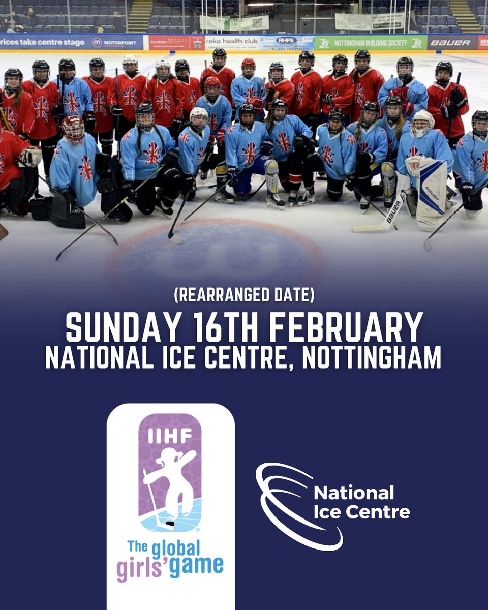 🏒 Following unprecedented demand, the UK’s IIHF Global Girls’ Game will now be held over two sessions at the National Ice Centre in Nottingham and will take place on Sunday 16th Feb

✅ Ages 12-16
ℹ️ More info → tinyurl.com/59v9t76j
➡️ Book here → tinyurl.com/2025GGGBooking