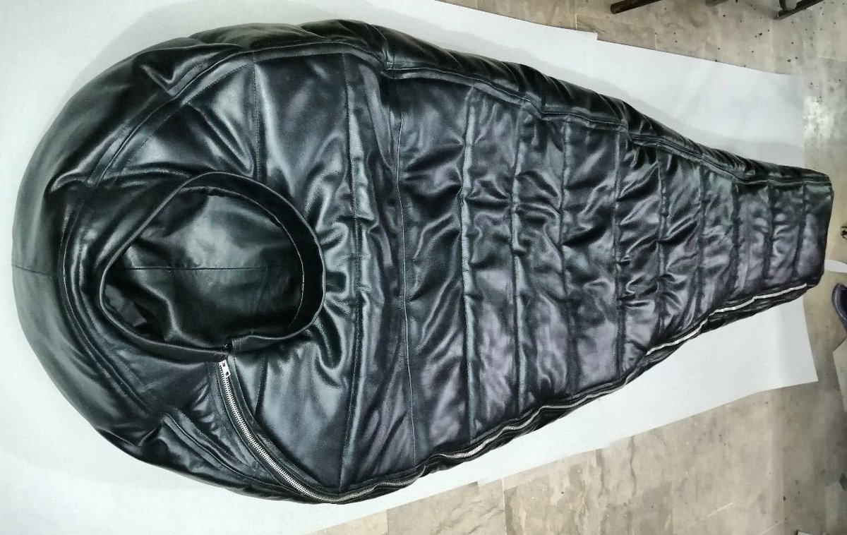 LeatherPrison's tweet photo. Custom order for a customer of ours who asked for an amazing leather sleeping bag.  We think it came out amazing!! https://t.co/sfF98p7gOt