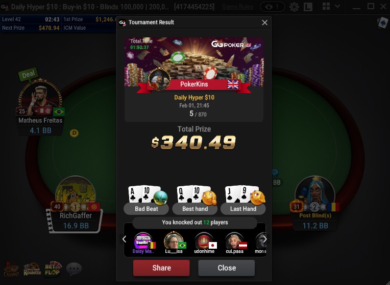 ScottKinsey01's tweet photo. Nice little FT last night in the $10 Daily Hyper. Shame not to get the W, but nice little cash nonetheless. https://t.co/I8wZ9vlN8U