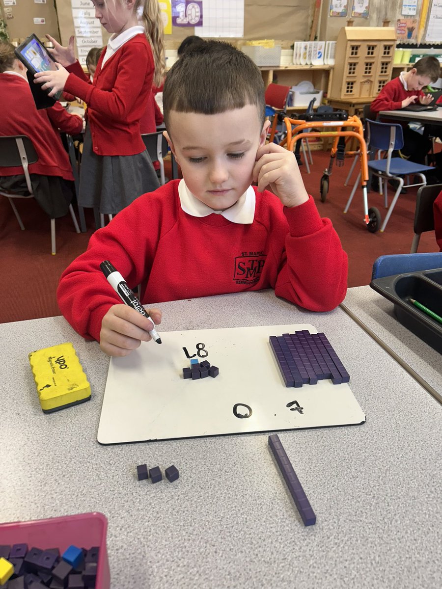 P2/3 have been using Deines materials in 100s, 10s and 1s to solve halving calculations. We are using concrete materials to understand how to halve a number.