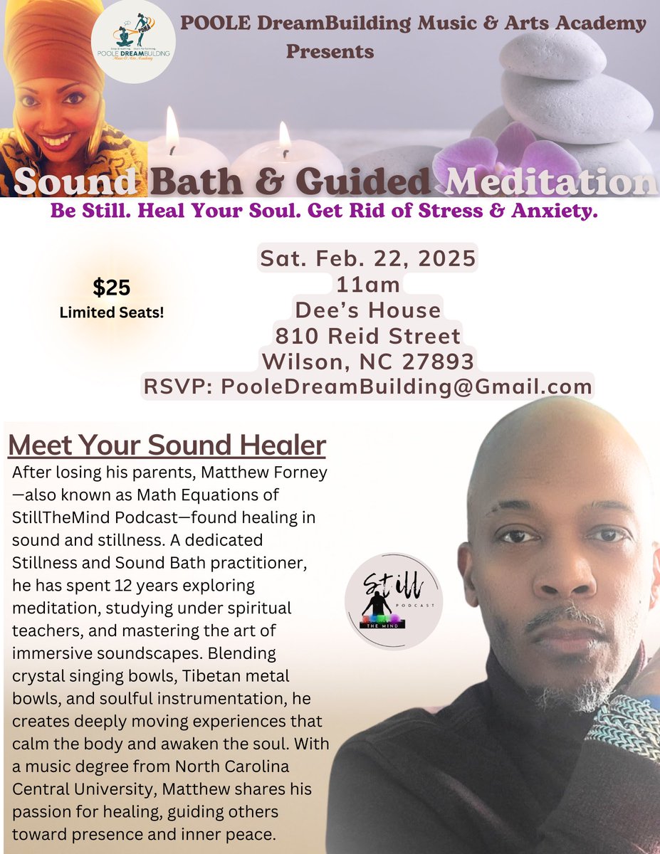 How much is your PEACE worth to you?  RSVP at PooleDreamBuilding@Gmail.com #SoundBath #Healing #GuidedMeditation #Chakras #Alignment #Mathe #MatthewForney #MavisPoole #PDMAA #poolesdreambuilders #pooledreambuildingmusicandarts