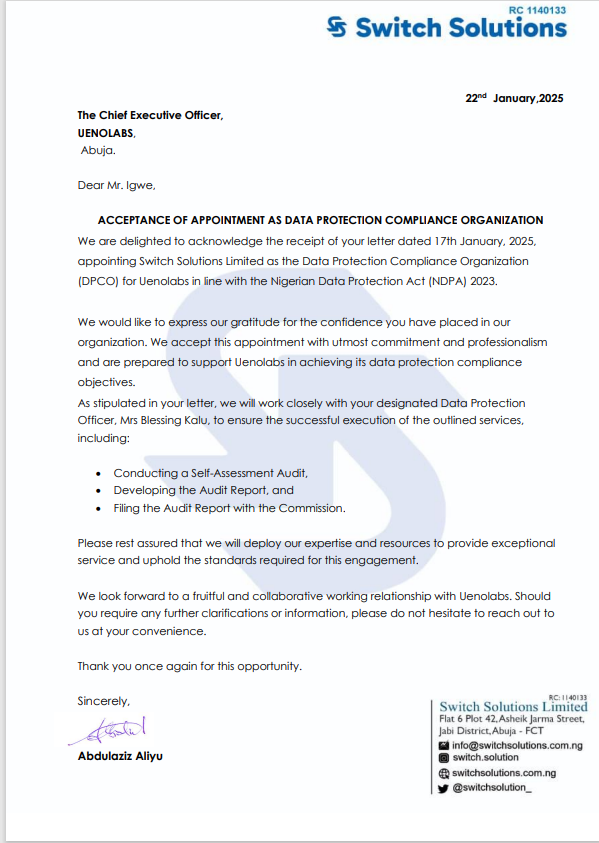 UsefredbyUENO's tweet image. After reviews of proposals and subsequent negotiations, the FRED team decided to work with switch solutions as our data protection compliance organisation in line with the Nigerian Data Protection Regulation.

Going above and beyond for every student!

 #Edtech #Edtechstartups