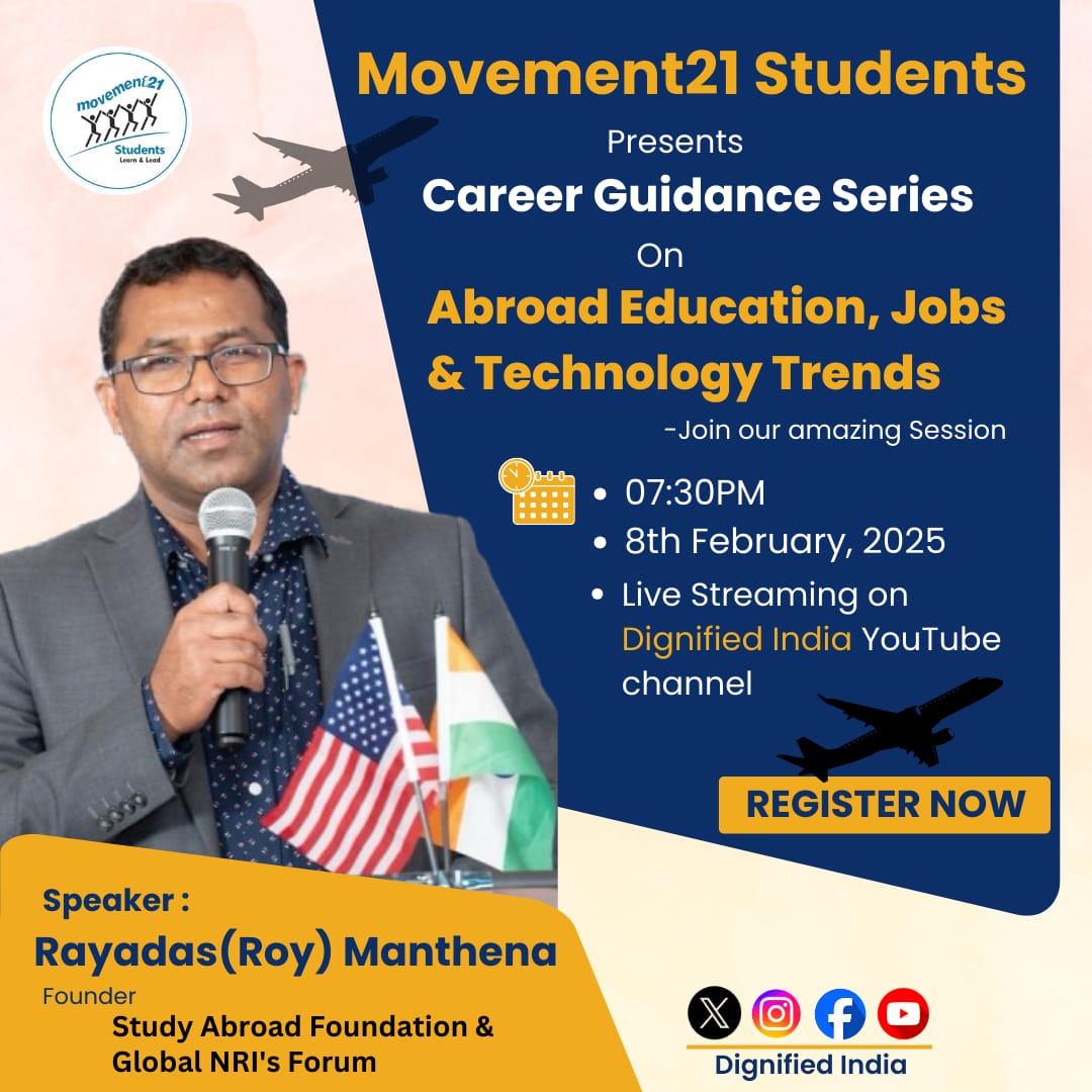 Movement21 Students Organising Career Guidance Program on #Abroad_Education, #Jobs and #Technology_Trends, 
Register this Session and utilities the guidance.

Click on below link &amp; Register 
rb.gy/m1ymvm

For Dignity ✊🏽 
Movement21 Students