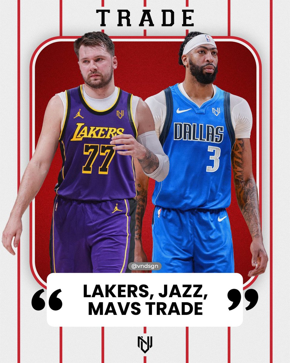 #LosAngelesLakers receive:
Luka Doncic,
Maxi Kleber,
Markieff Morris

#DallasMavericks receive:
Anthony Davis,
Max Christie,
2029 LAL 1st-round pick

#UtaJazz:
Jalen Hood-Schifino,
2025 Clippers 2nd,
2025 Mavericks 2nd

#vndsgn #trade