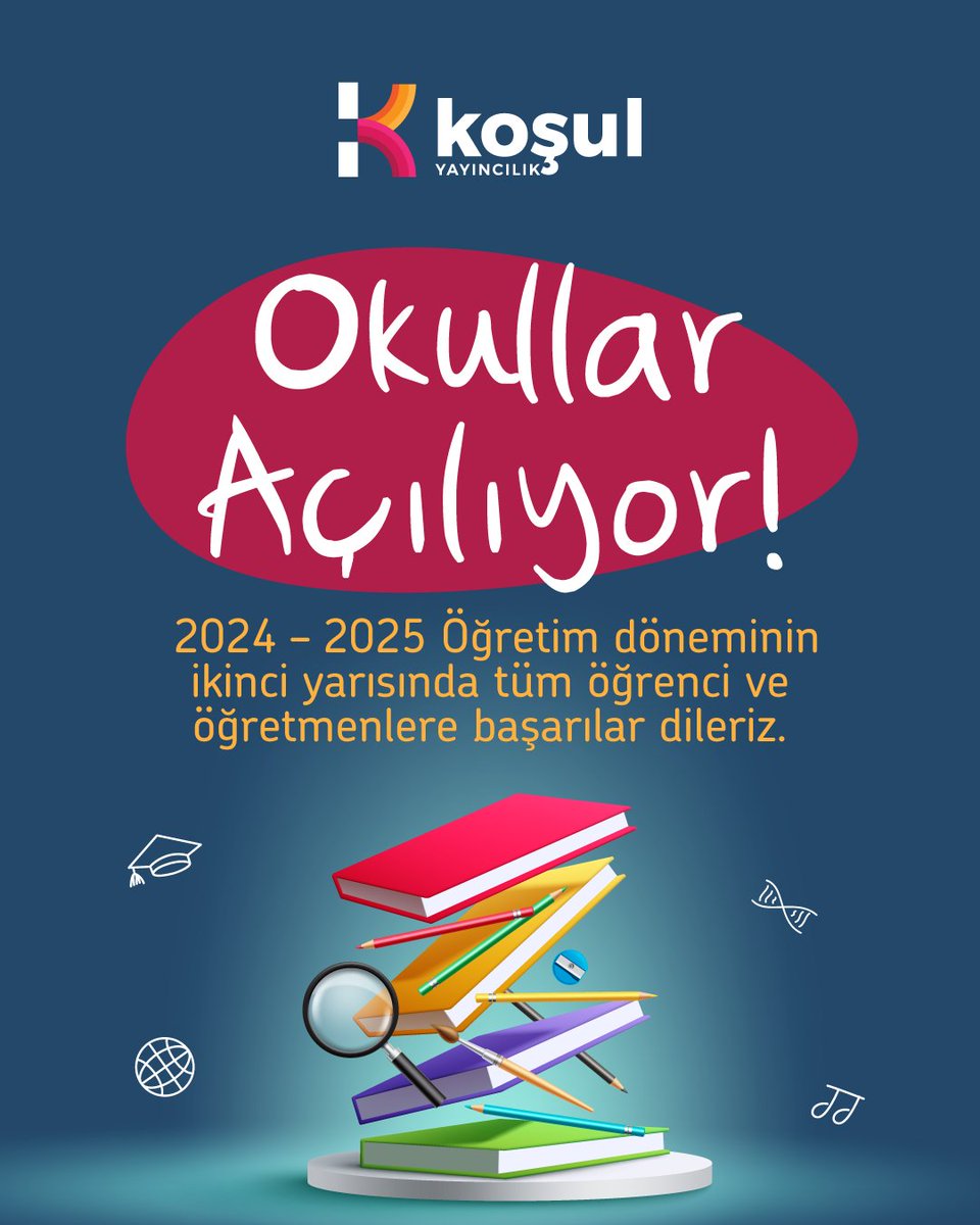 Okullar Açılıyor!

Tüm öğrenci ve öğretmenlere başarılar dileriz!

#KoşulYayıncılık #OkullarAçılıyor