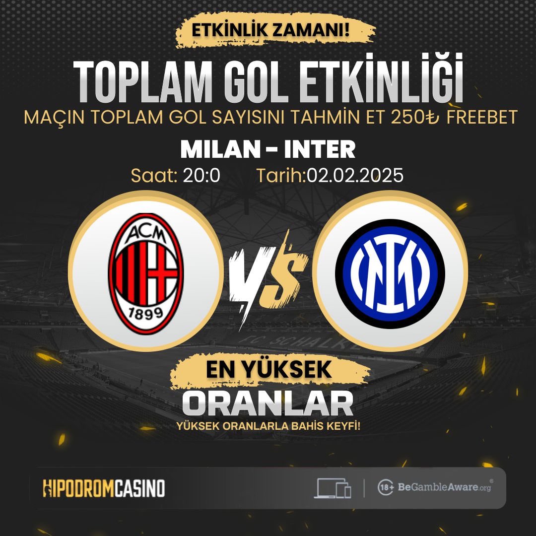 ⚽️ #HIPODROMCASINO SERIE A LİGİ ÖZEL ETKİNLİK!

💵 INTER - MILAN Karşılaşmasının toplam gol sayısını doğru tahmin et;

🎁 250 FREEBET

✅ Tahminini yap, kazanç seninle olsun!

🔱 t2m.io/Hipodromgiris