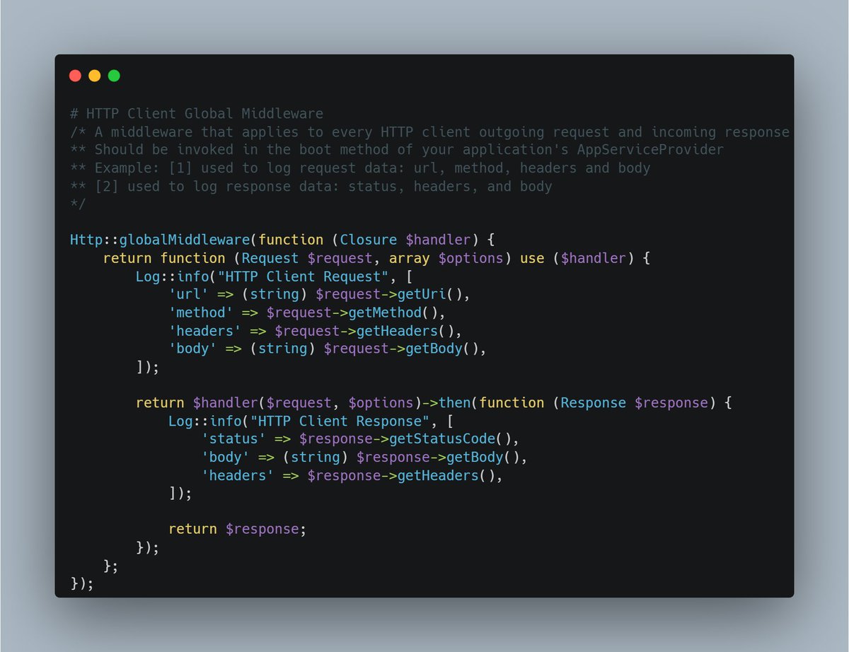 aymanmalhattami's tweet image. #laravel
HTTP Client Global Middleware
#laravel_tips