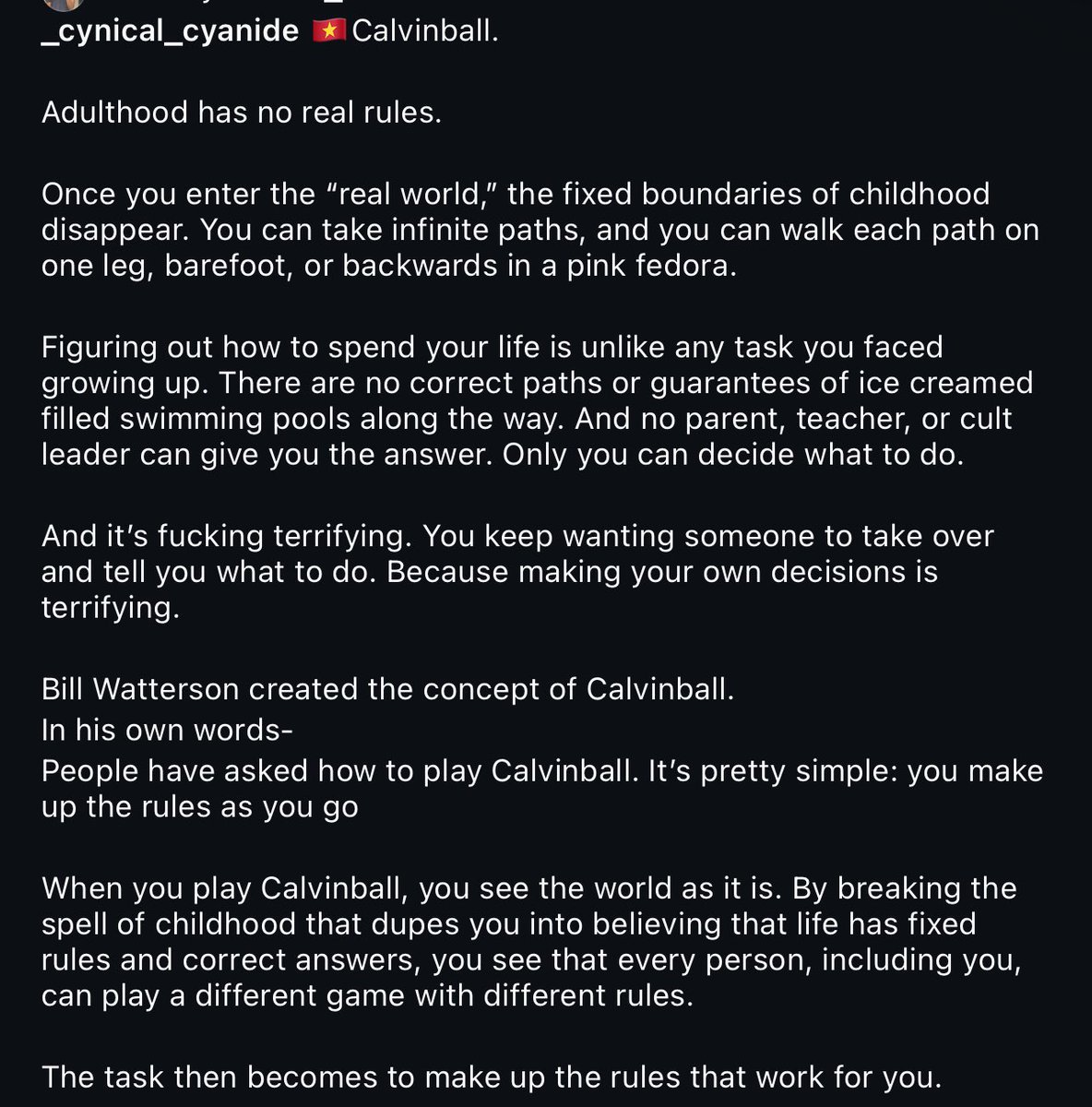 _CynicalCyanide's tweet image. Calvinball, written circa 2023.
Still holds up.
