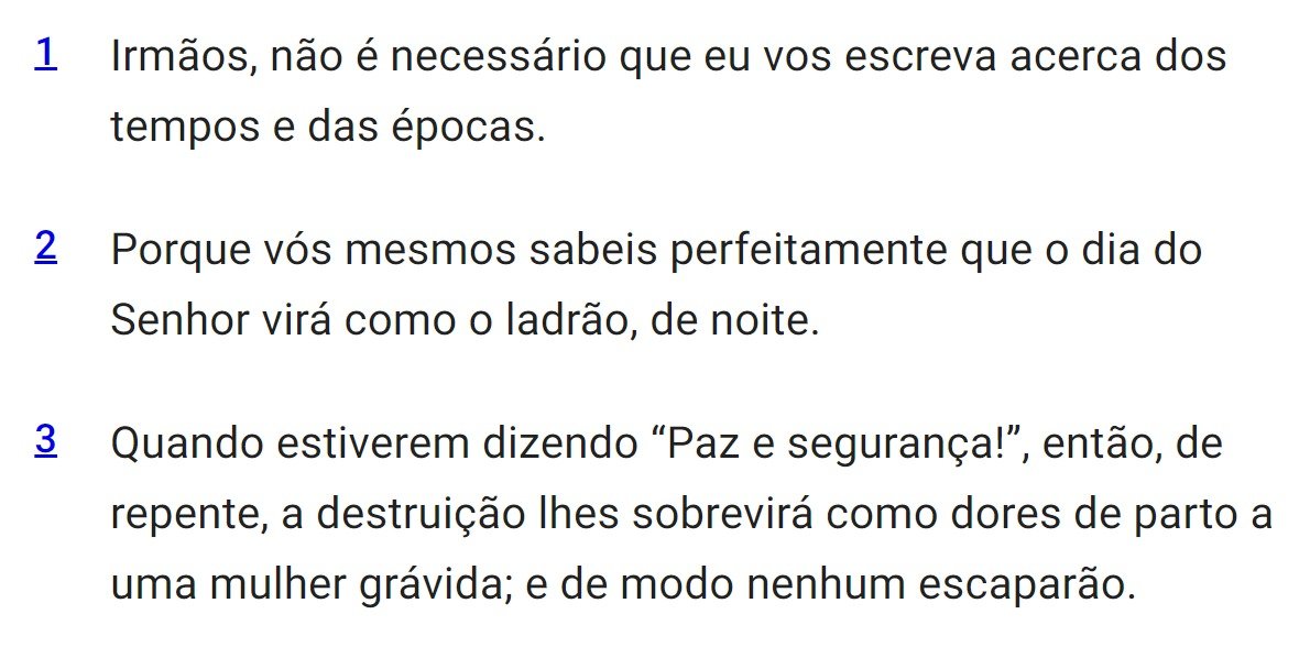 Jair47240183's tweet photo. 1 Tessalonicenses 5:1-3 - Almeida Século 21(A21)
https://t.co/9mZgT5vZAs
#Bíblia #BíbliaA21 #A21 #1Tessalonicenses #1Tessalonicenses5 #1Ts5 #vindadoSENHOR #certeza #derepente #vigilância #preparo #preceitos #rpSp #LEIA_A_BÍBLIA #ESTUDE_A_BÍBLIA #CONHEÇA_A_BÍBLIA https://t.co/zBenTEuW14