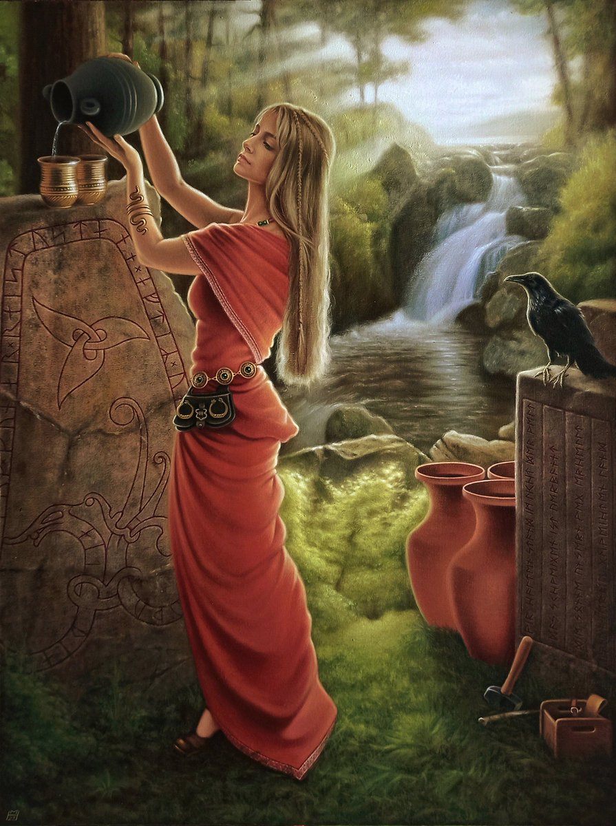 Saga, Öl auf Leinwand auf Holz, 60 x 80 cm 
#saga #germanen #germanentum #germanischegöttin #nordischegöttin #odin #runenstein #anniehunecke #heimat #heimatliebe #freiheit #tradition #patriotismus #klassischemalerei #malereimarcelheinze